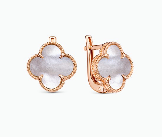 Серьги «Клевер» из красного золота с перламутром